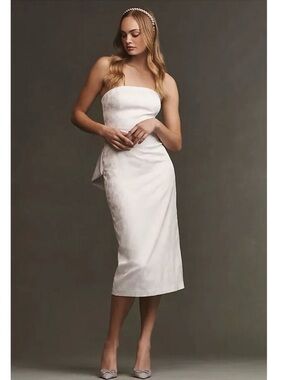 Sachin & Babi Strapless White Midi Dress - Elegant Minimal Silhouette
